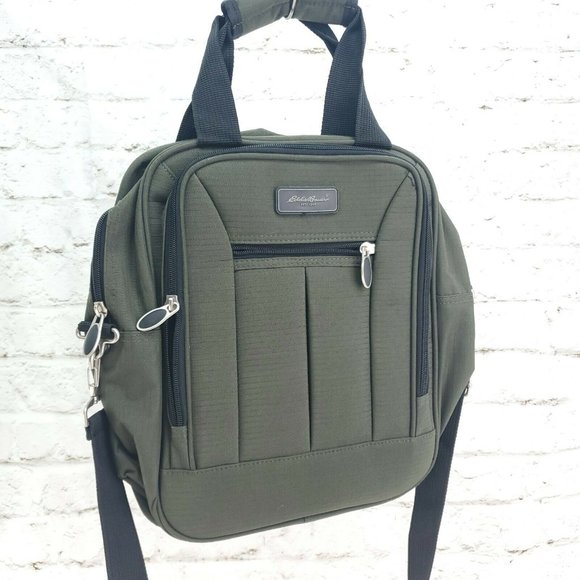 Eddie Bauer Mens Olive Green Black Retro Nylon Detachable Strap Convertible Bag - Picture 4 of 15